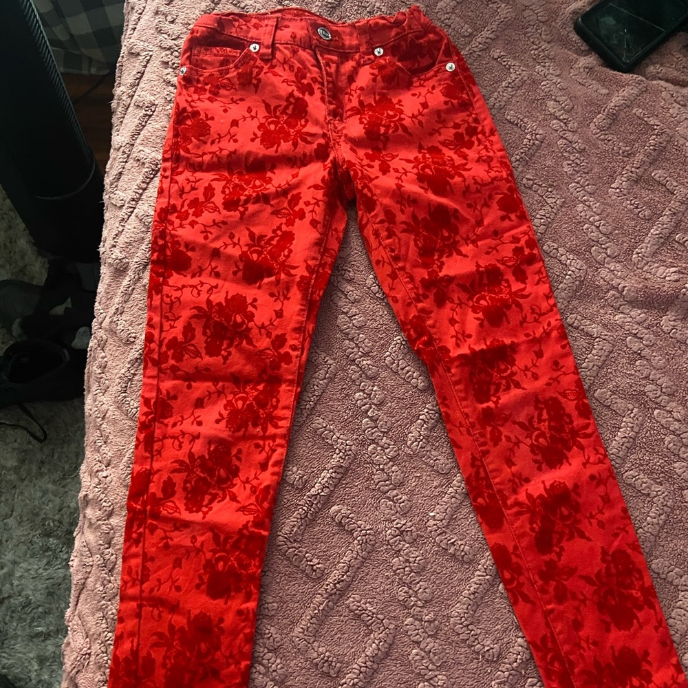 GIRLS RED PATTERN JEANS GWEN STEFANI HARAJUKU MINI